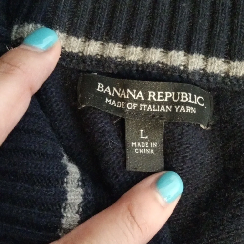 Banana Republic Men's Large 1/4 Zip Pullover Merino Wool Preppy Office
